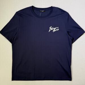 Balmain Script Logo T-shirt, navy XL $350